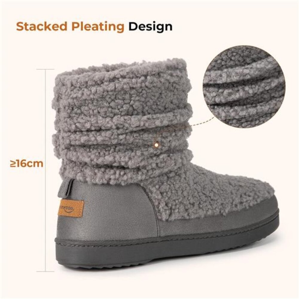 New Women's Bootie Slippers Fuzzy Warm Memory Foam Indoor House Shoes with - Picture 5 of 6